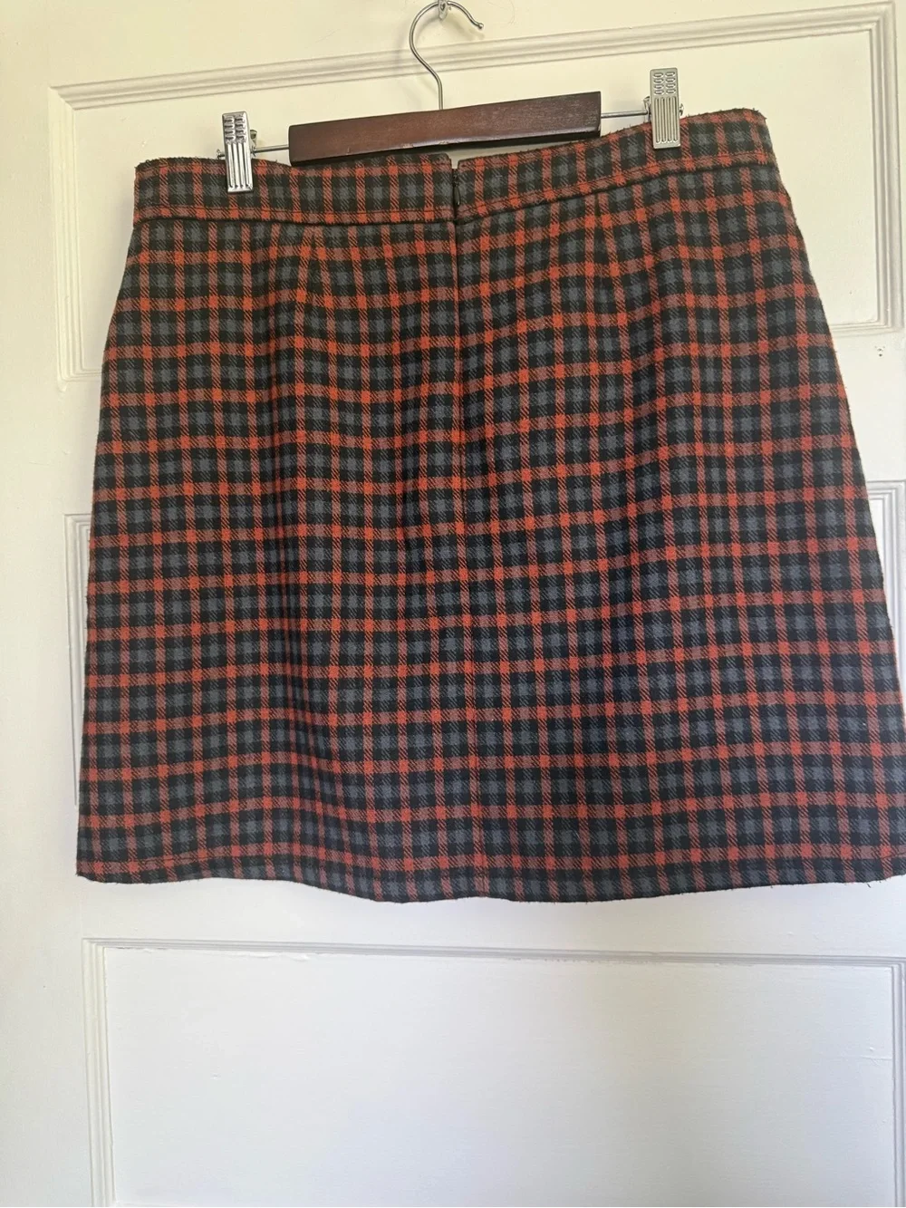 LOFT Plaid Wool Blend Mini Skirt Black/Orange W/Side slit Fall Grunge Revival 6